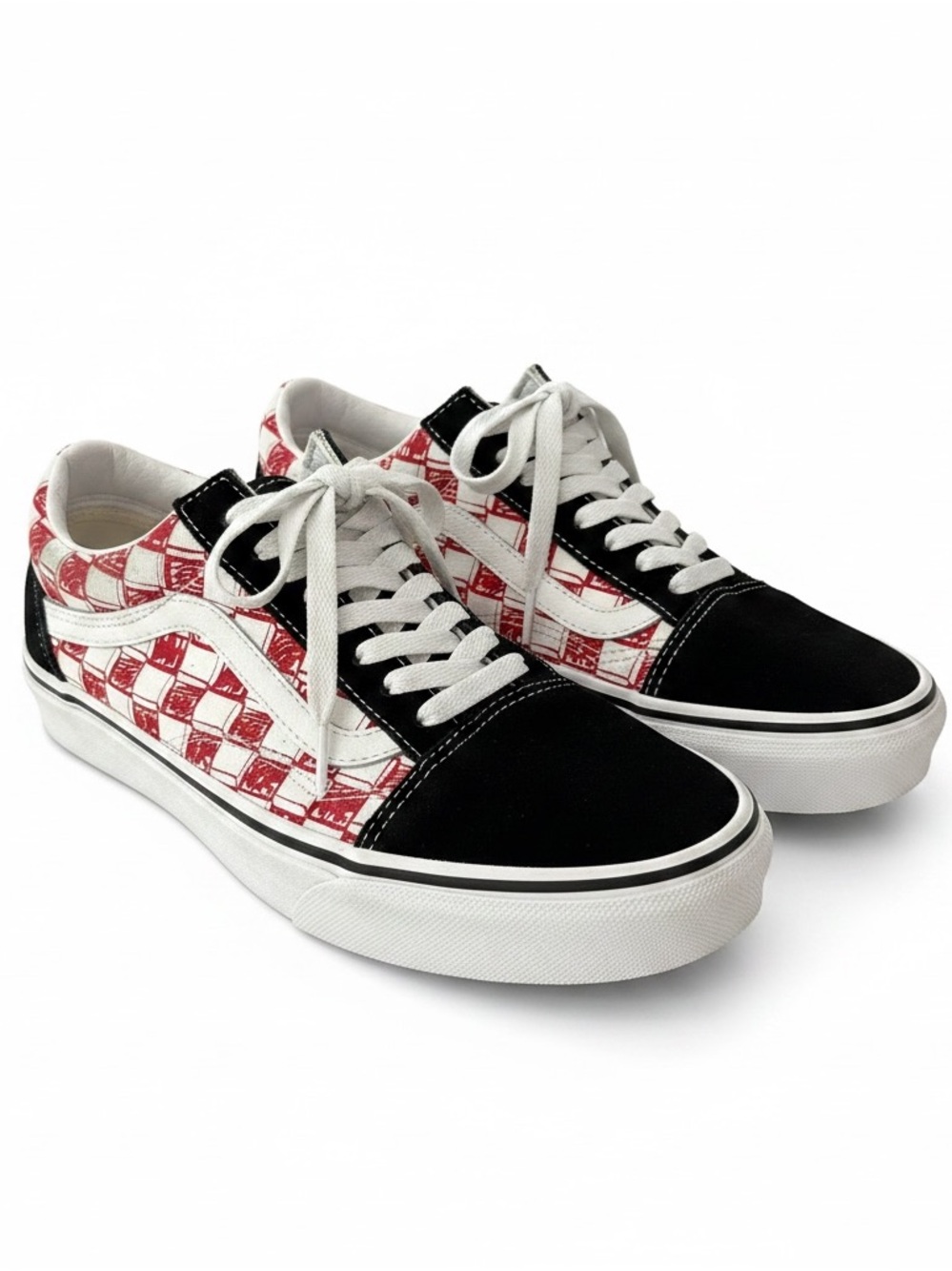 Vans Old Skool Red Black Checkerboard Sneakers Women’s Size 8